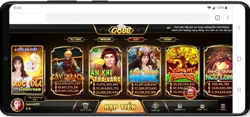 Cài game Go88 cho điện thoại Samsung 