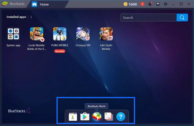 Giao diện chính phần mềm BlueStacks 4 